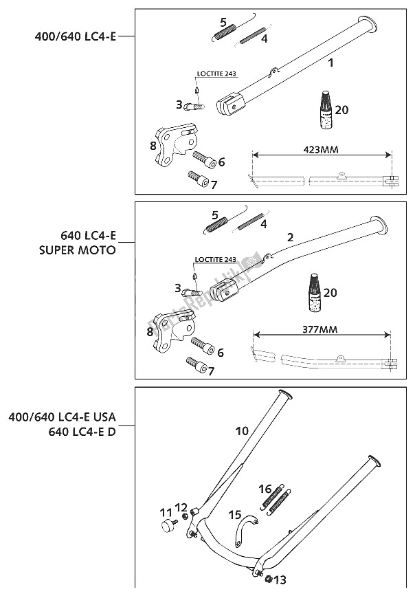 All parts for the Side / Center Stand of the KTM 400 LC4 E Europe 2001