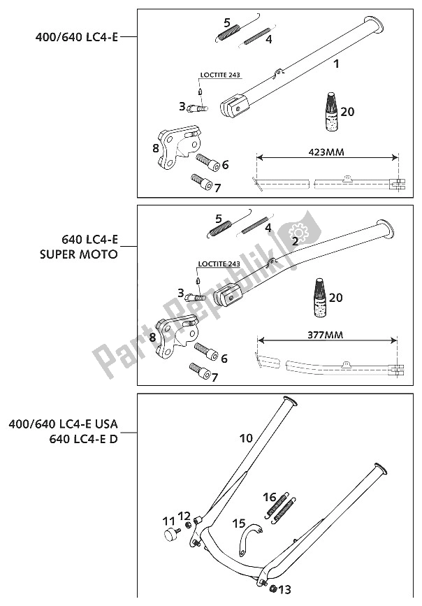 Todas las partes para Soporte Lateral / Central de KTM 640 LC4 E Super Moto Europe 2001