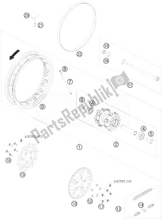 All parts for the Rear Wheel of the KTM 50 SX Europe 2010