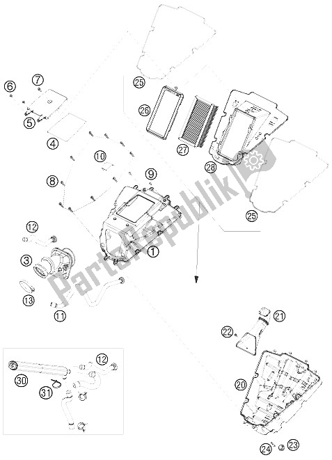 All parts for the Air Filter of the KTM 690 Duke Orange Japan 2008