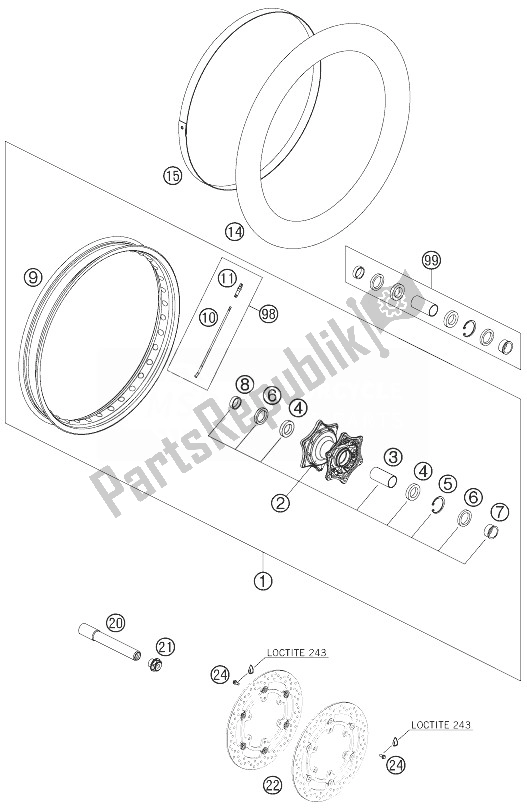 All parts for the Front Wheel of the KTM 990 Adventure S Europe 2007