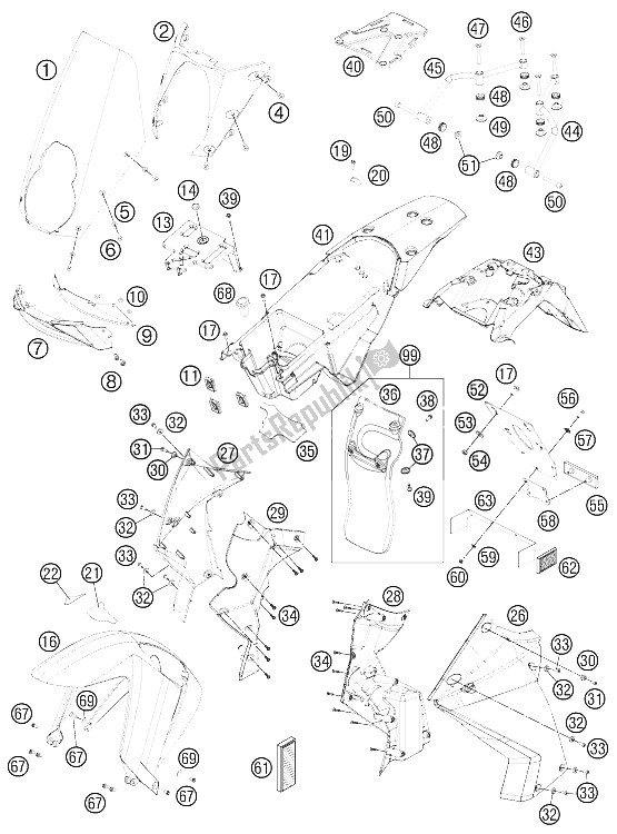 Todas las partes para Máscara, Guardabarros de KTM 990 Adventure R Europe 2011