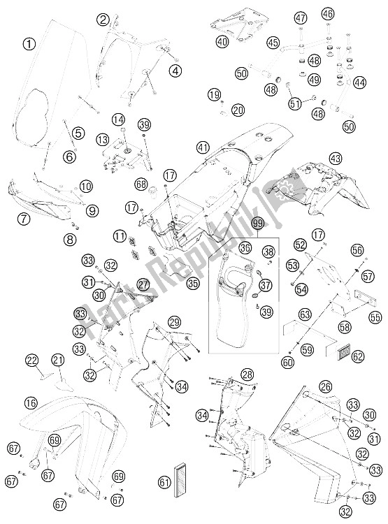 Toutes les pièces pour le Masque, Garde-boue du KTM 990 Adventure White ABS 11 Europe 2011