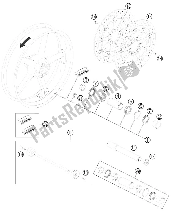 All parts for the Front Wheel of the KTM 990 Super Duke R Europe 2011