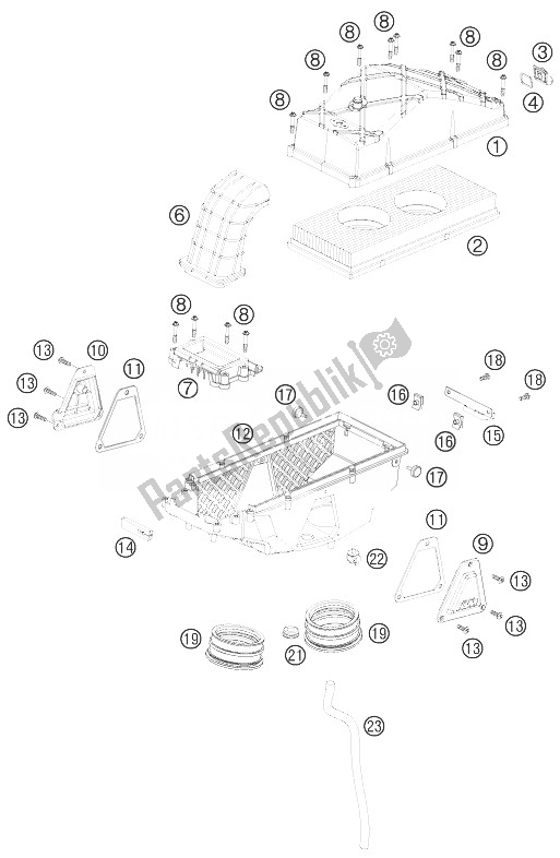 Tutte le parti per il Scatola Filtro Aria del KTM 990 Super Duke R Europe 2010