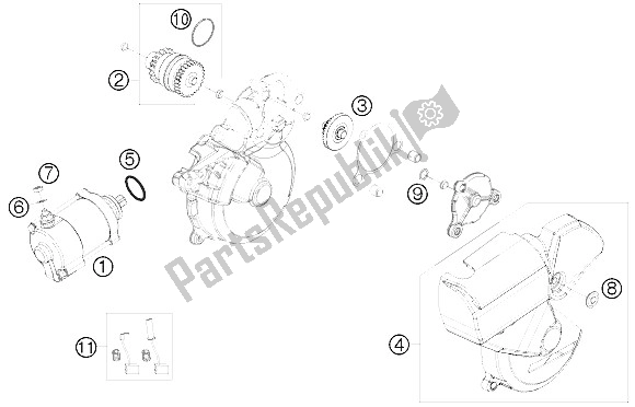 All parts for the Electric Starter of the KTM 250 EXC SIX Days Europe 2011