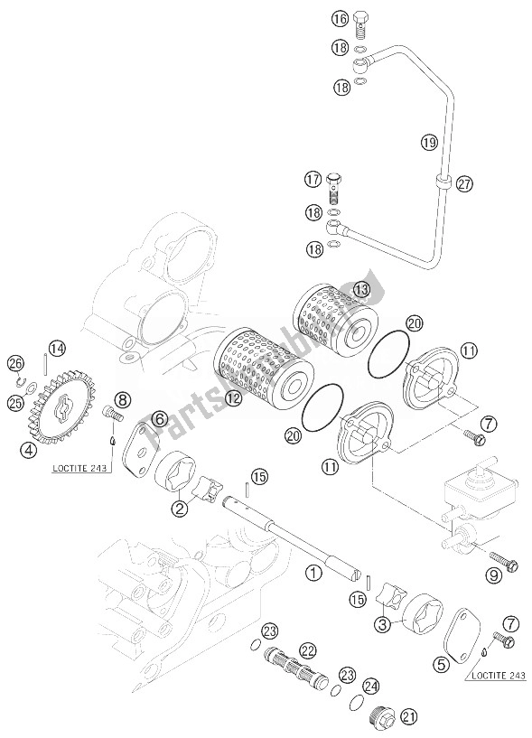 All parts for the Lubricating System of the KTM 525 EXC USA 2007