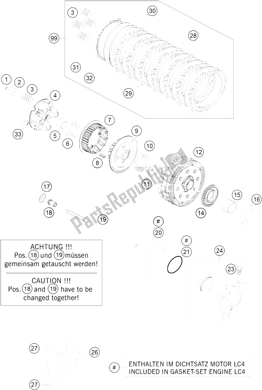 All parts for the Clutch of the KTM 690 Enduro R Australia United Kingdom 2011