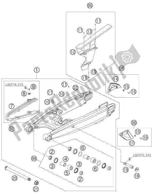 All parts for the Swing Arm of the KTM 990 Adventure Black ABS 07 Europe 2007