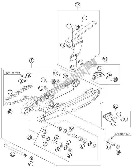 All parts for the Swing Arm of the KTM 990 Adventure Black ABS 07 USA 2007