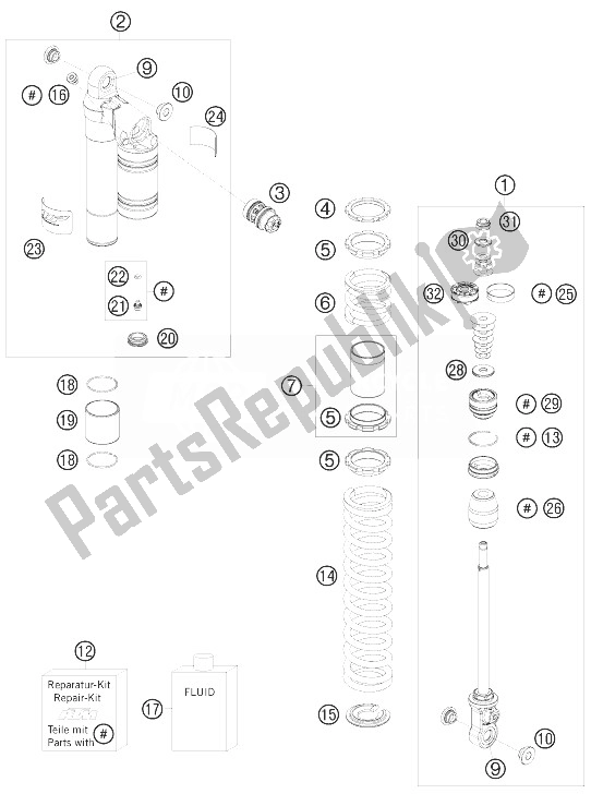 Todas as partes de Frente Monoshock Desmontada do KTM 450 XC ATV 2010