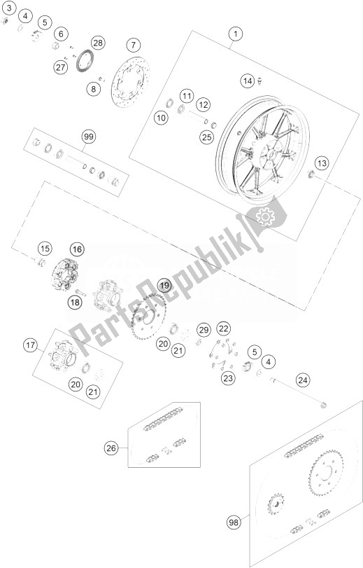 Tutte le parti per il Ruota Posteriore del KTM 390 Duke White ABS CKD China 2014