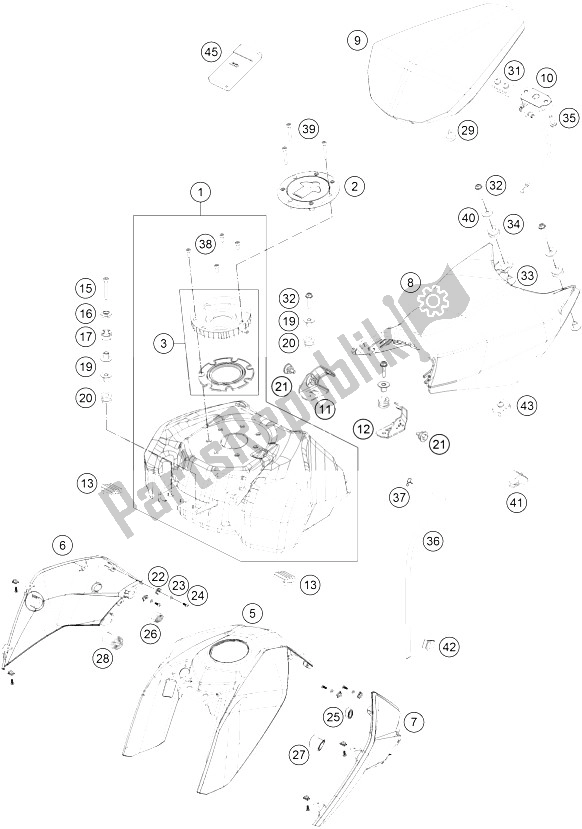 All parts for the Tank, Seat, Cover of the KTM 250 Duke BL ABS B D 16 Europe 2016