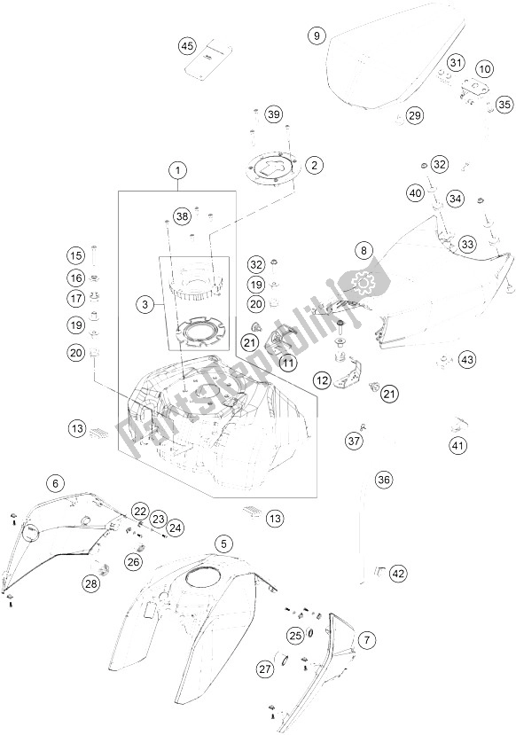 Toutes les pièces pour le Réservoir, Siège, Couverture du KTM 390 Duke White ABS B D 15 Europe 2015