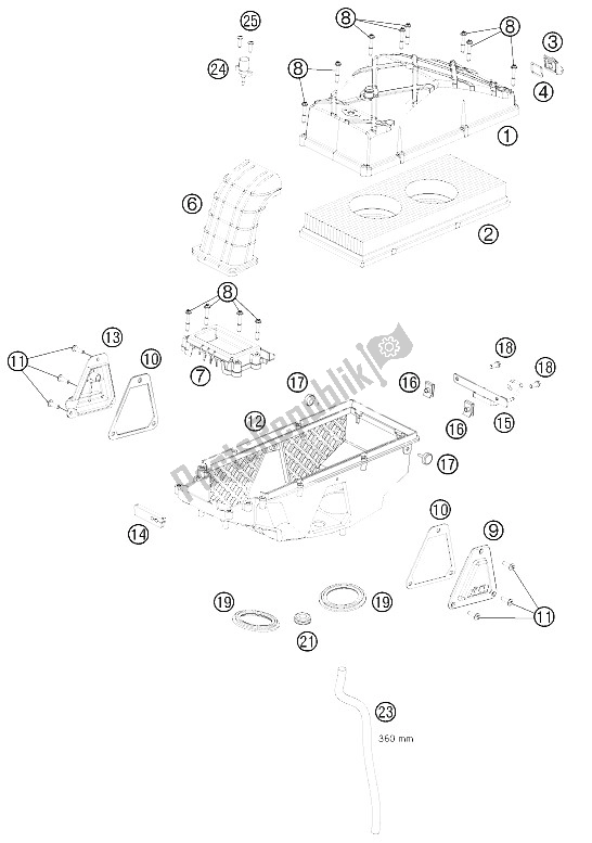 Alle onderdelen voor de Luchtfilterkast van de KTM 990 SM T Black ABS Spec Edit Brazil 2011