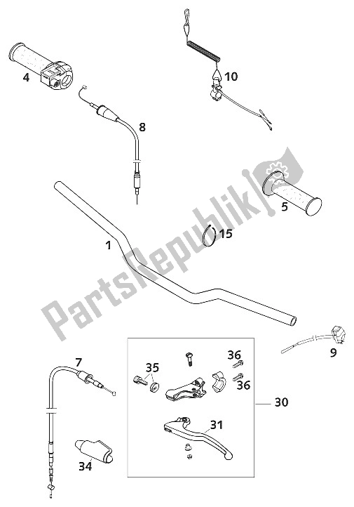 All parts for the Steering 50 Sxr 2001 of the KTM 50 SX Junior Europe 2001