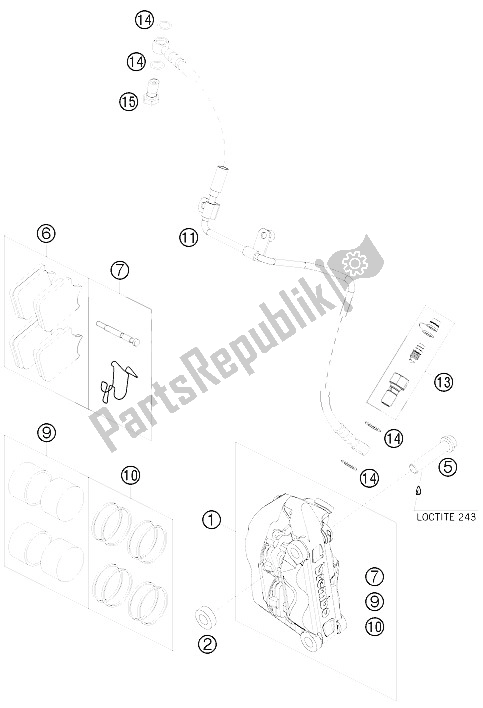 All parts for the Brake Caliper Front of the KTM 690 Duke Orange Australia United Kingdom 2009