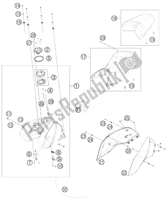 All parts for the Tank, Seat, Cover of the KTM 690 Duke White ABS Europe 2014