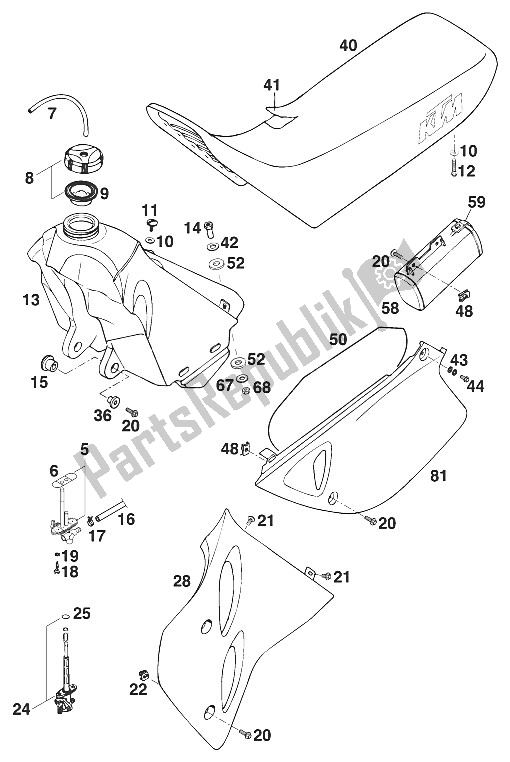 Todas las partes para Tanque - Asiento - Tapa '96 de KTM 400 EGS WP 30 KW 11 LT ROT Europe 1996