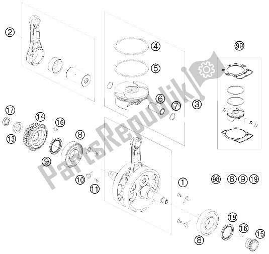 All parts for the Crankshaft, Piston of the KTM 450 EXC USA 2009