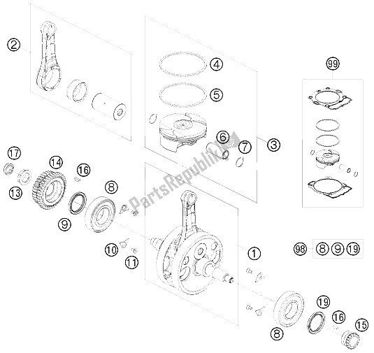 Toutes les pièces pour le Vilebrequin, Piston du KTM 450 XC W SIX Days USA 2011