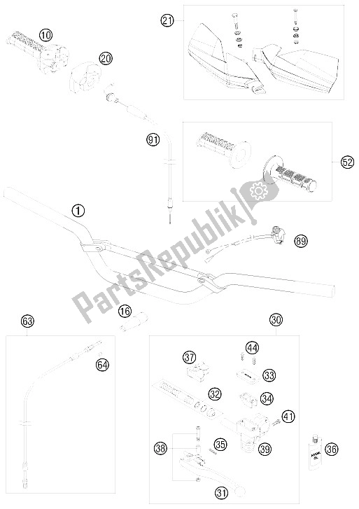 Tutte le parti per il Manubrio, Comandi del KTM 105 XC 19 16 USA 2009