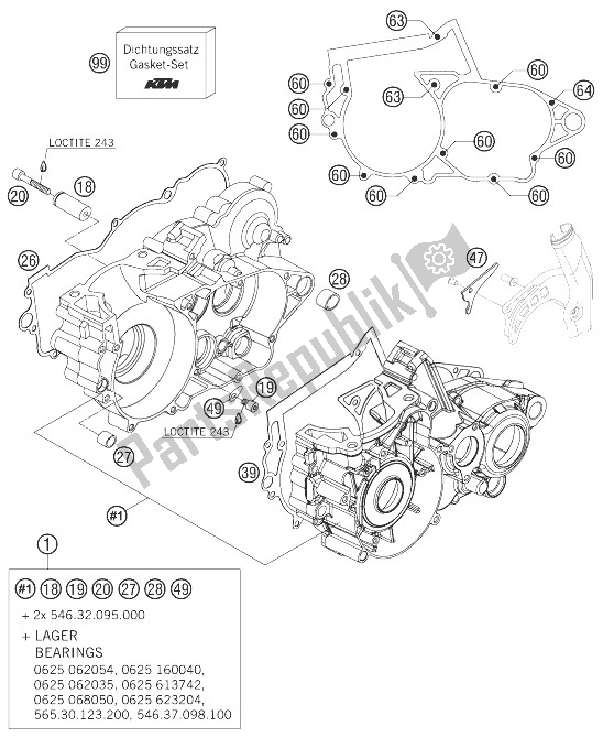 All parts for the Engine Case of the KTM 300 EXC E Australia 2007