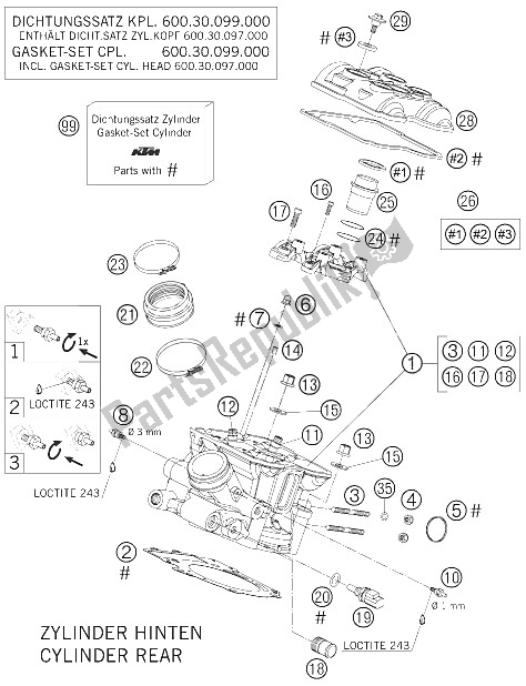 Tutte le parti per il Testata Posteriore del KTM 950 Supermoto Black USA 2006