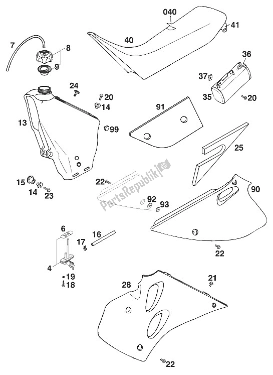 Todas las partes para Depósito - Asiento - Tapa Euro125'97 de KTM 125 LC2 100 Weiss Europe 110371 1997