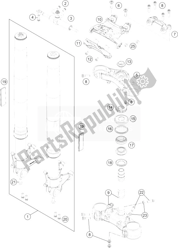 Tutte le parti per il Forcella Anteriore, Pinza Tripla del KTM 1290 Superduke R Black ABS 14 Australia 2014