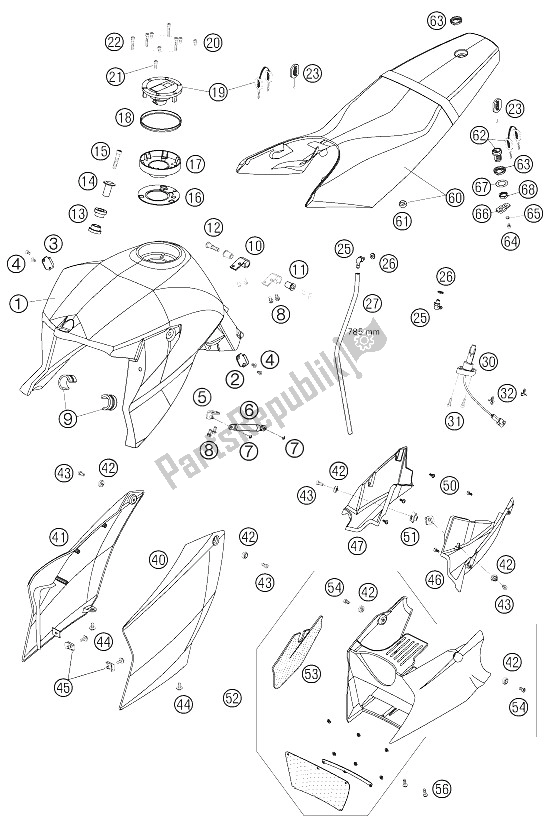 Todas las partes para Tanque, Asiento, Tapa de KTM 990 Superduke Black Australia United Kingdom 2006
