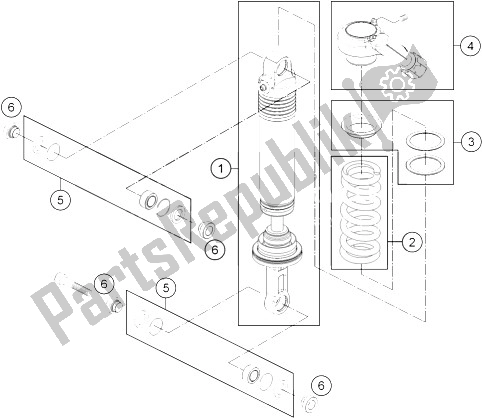 All parts for the Shock Absorber Disassembled of the KTM 1190 ADV ABS Grey WES Europe 2015