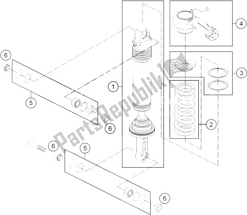 All parts for the Shock Absorber Disassembled of the KTM 1190 ADV ABS Grey WES France 2015