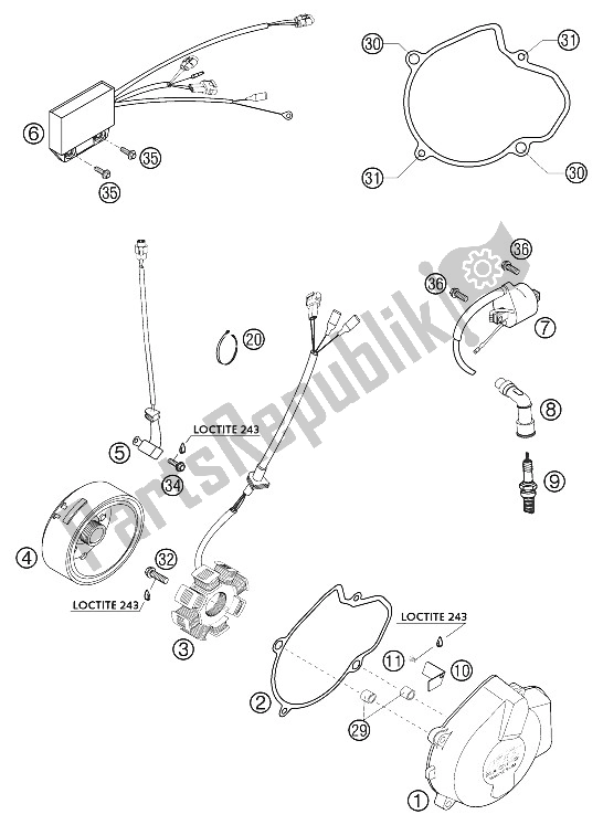 Tutte le parti per il Sistema Di Accensione 250 Exc Racing del KTM 250 EXC Racing Europe 2001