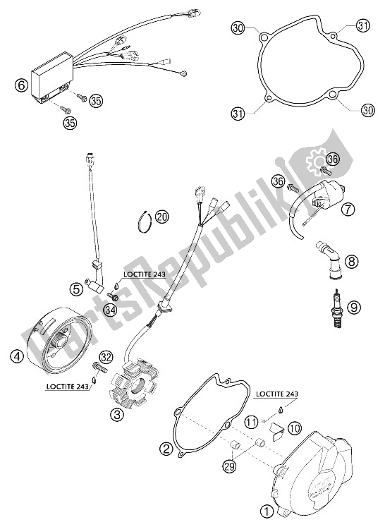 All parts for the Ignition System 250 Exc Racing of the KTM 250 EXC Racing SIX Days Europe 2002