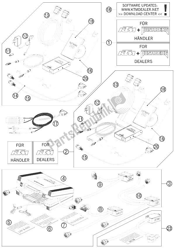 Alle onderdelen voor de Diagnostisch Hulpmiddel van de KTM 990 Adventure Blue ABS 12 USA 2012