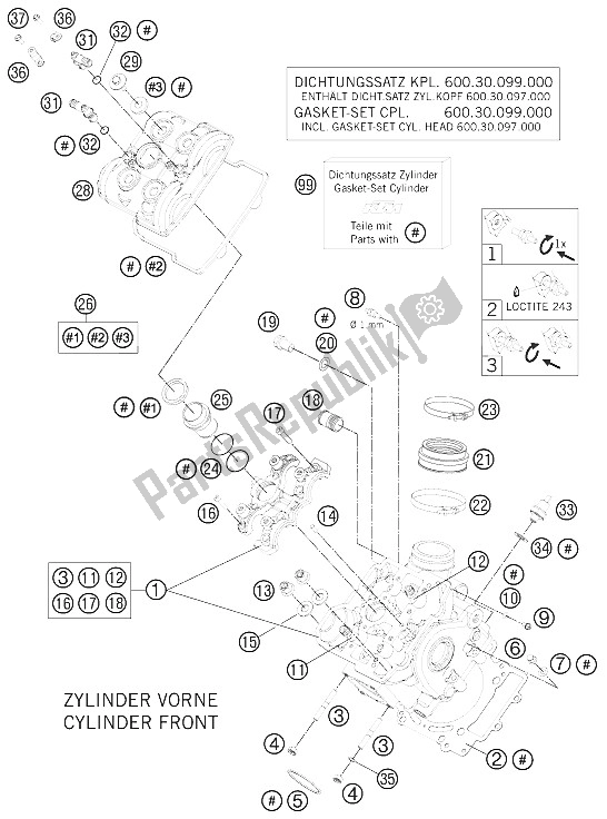 All parts for the Cylinder Head Front of the KTM 990 Supermoto R Australia United Kingdom 2011