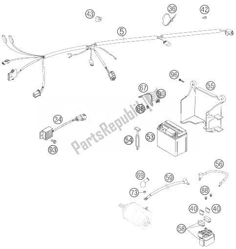 Tutte le parti per il Cablaggio Elettrico del KTM 450 XC USA 2007