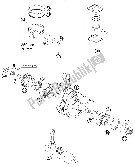 All parts for the Crankshaft, Piston of the KTM 250 SX F USA 2005