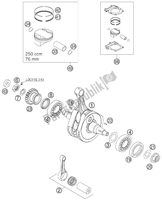 Toutes les pièces pour le Vilebrequin, Piston du KTM 250 SXS F Europe 2006