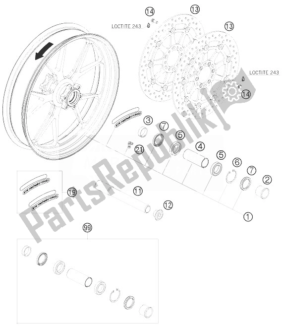 All parts for the Front Wheel of the KTM 1190 RC8 R LIM ED Akrapovic 10 USA 2010