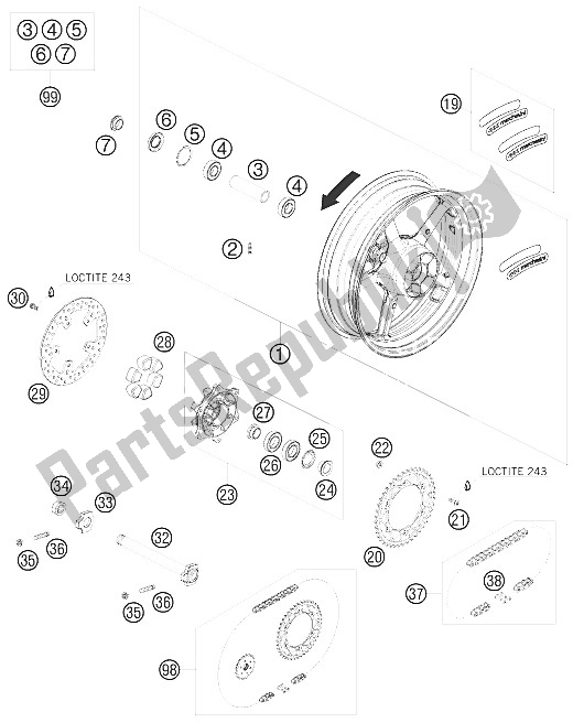 All parts for the Rear Wheel of the KTM 690 Duke Orange Europe 2009