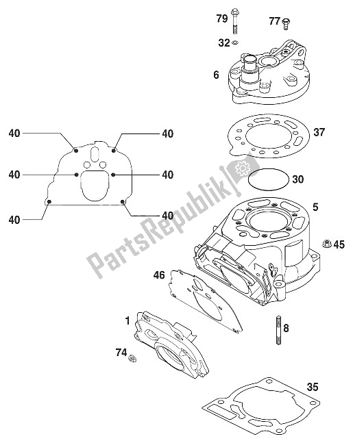 All parts for the Cylinder 125-200 20 of the KTM 125 EXC USA 2000