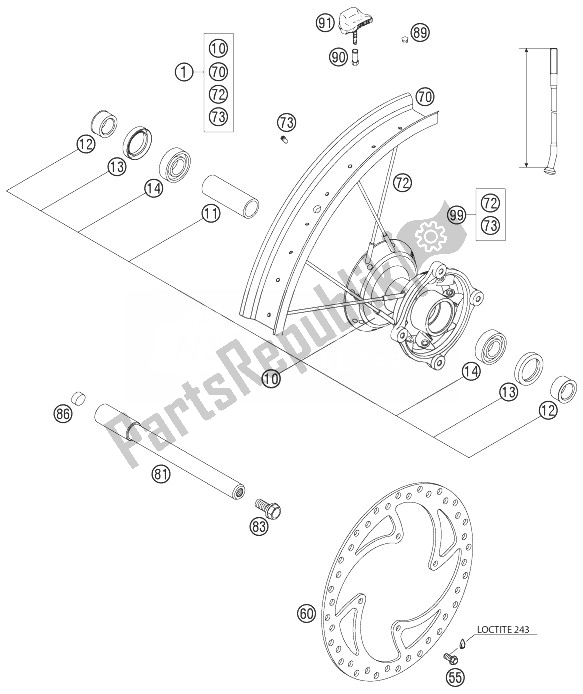 All parts for the Front Wheel 85 Sx of the KTM 85 SX Europe 2003