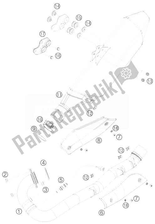 All parts for the Exhaust System of the KTM 690 SMC R Australia 2013