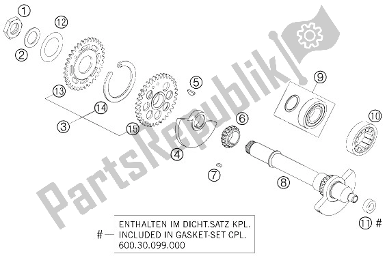 All parts for the Balancer Shaft of the KTM 990 Superduke Orange Japan 2005