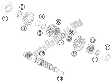 All parts for the Transmission I - Main Shaft of the KTM 990 Supermoto T Orange USA 2010