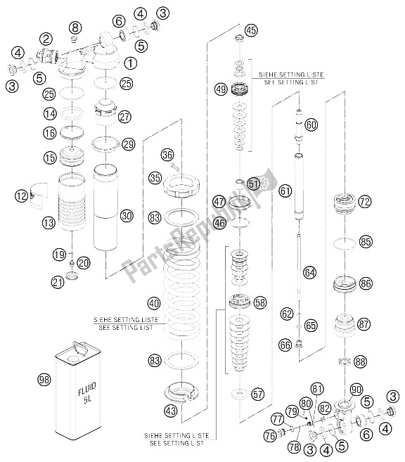 Todas las partes para Monoshock Desmontado de KTM 85 SX 19 16 Europe 2012