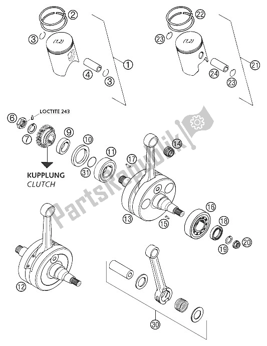 Todas las partes para Cigüeñal, Pistón 250/300/380 de KTM 250 EXC Europe 2002