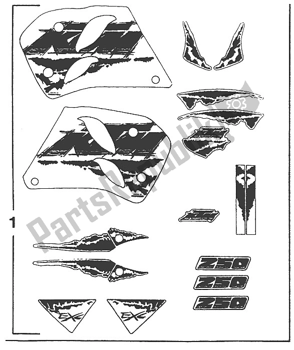 Tutte le parti per il Set Adesivi 250/300 '94 del KTM 250 SX M O Europe 1994